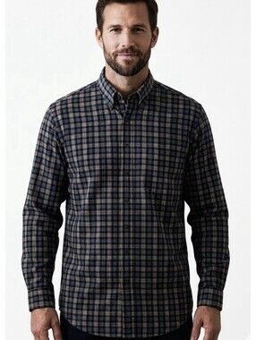 Lands End Mens Plaid Shirt M 15-15.5 Cotton Heavy Button Down LS Casual Work